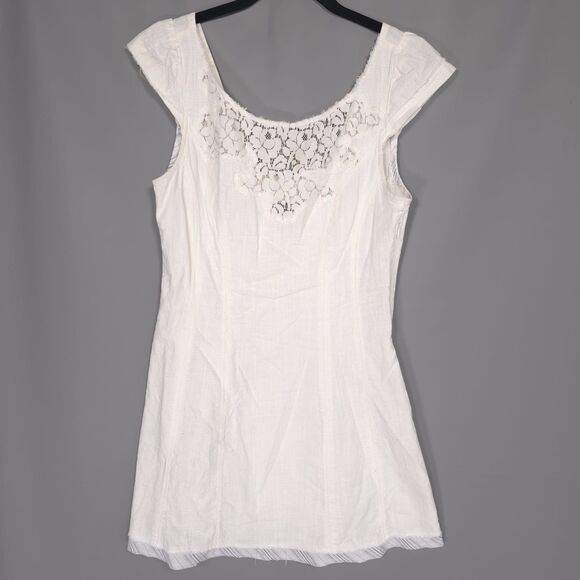Free People Mini Dress Size 8 White Floral Lace Cap Sleeves Cotton - Picture 3 of 11